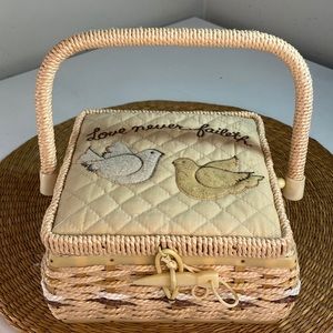 Vintage Handmade “Love Never Faileth” Woven Sewing Basket Box